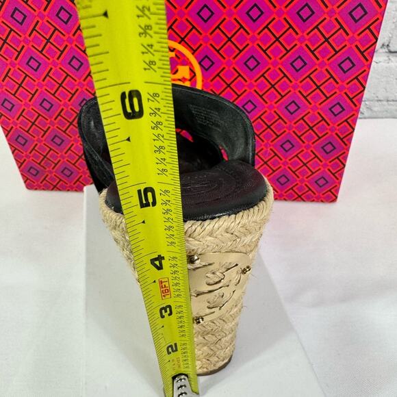 #TORY BURCH Bailey 110mm Wedge Mules Suede Black Size 7.5 - Picture 8 of 8